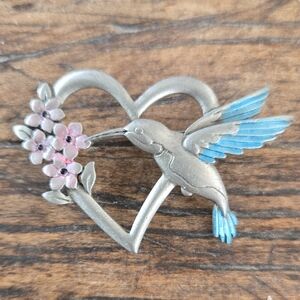 Hummingbird Heart Brooch